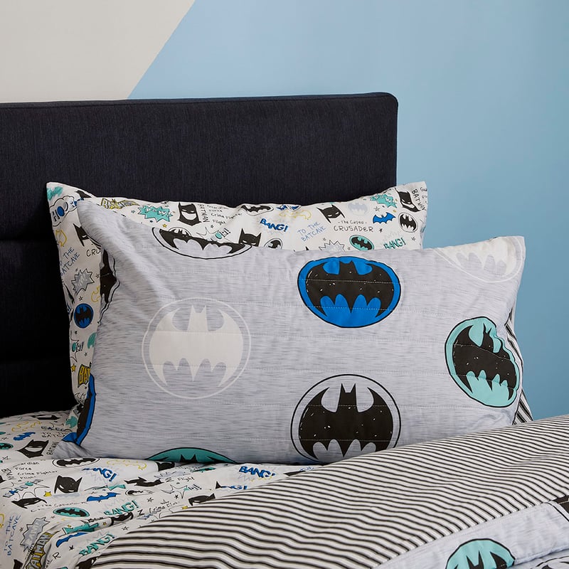 Warner Bros Batman Signal Grey Marle Quilted Quilt Cover Set
