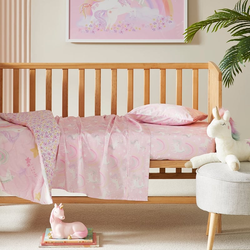 Unicorn Squad Pink Cot Sheet Set
