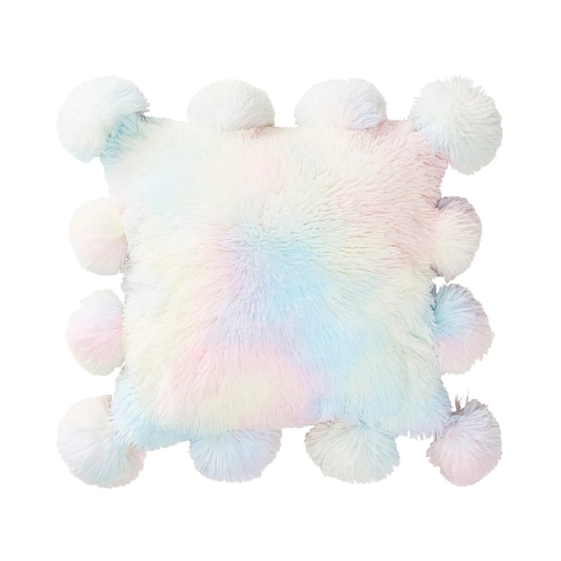 Snuggly Sherpa Pom Pom Cushion Rainbow
