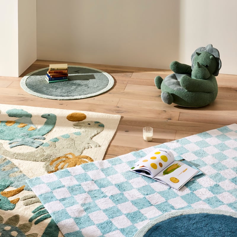 Decorative Blue Check Rug 