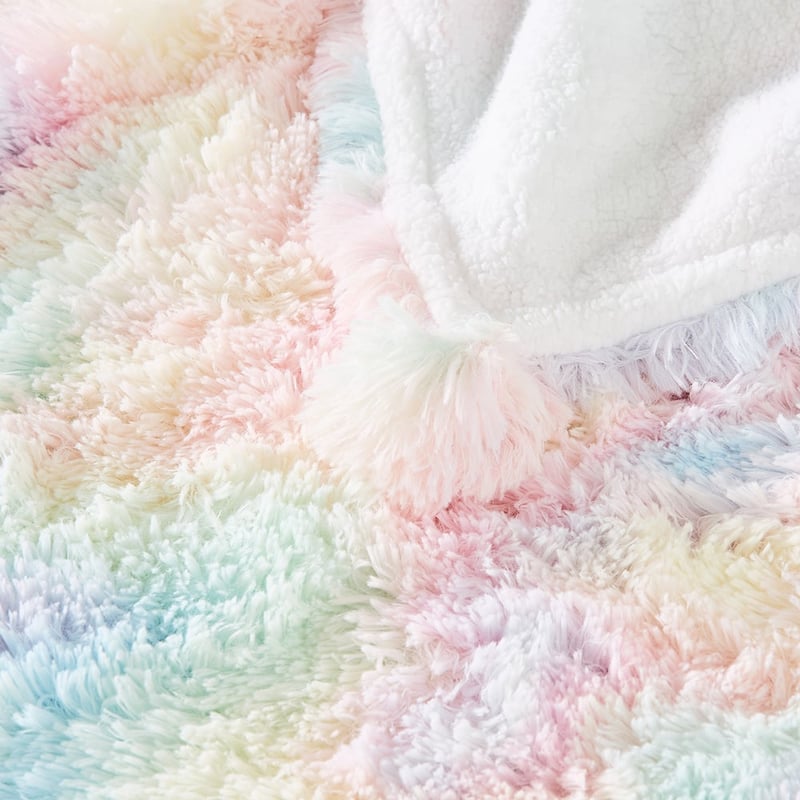 Snuggly Sherpa Rainbow Pom Pom Throw