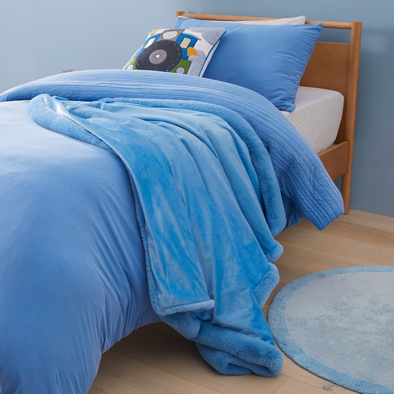 Frankie Blue Chambray Faux Fur Throw