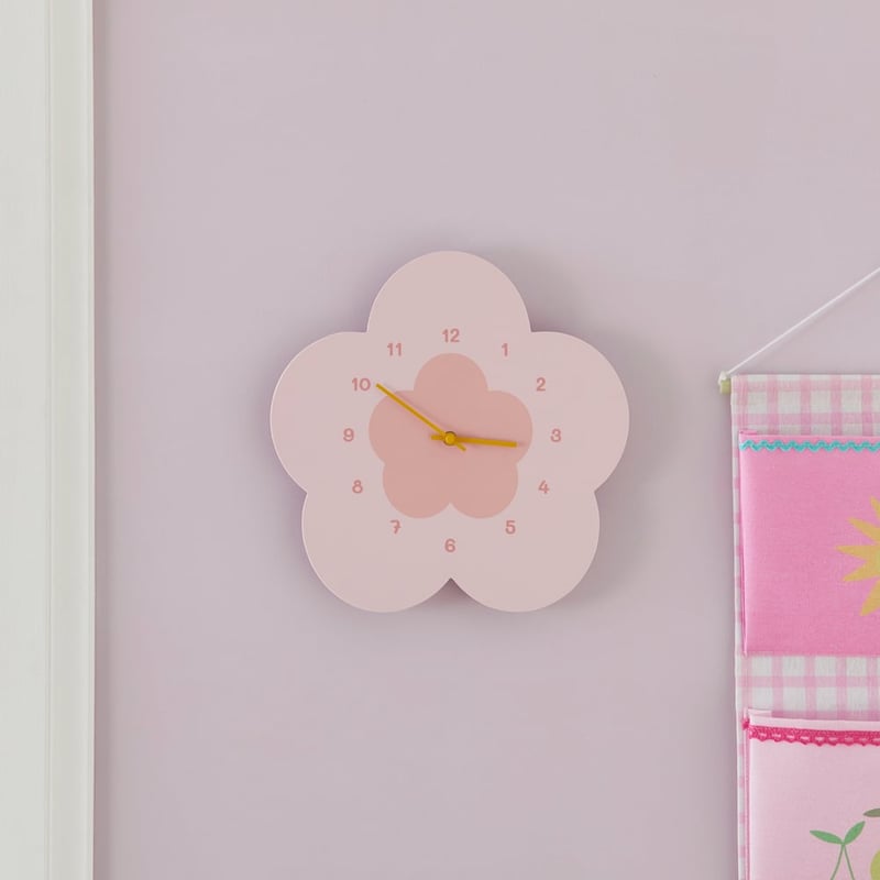 Kids Pink Daisy Wall Clock