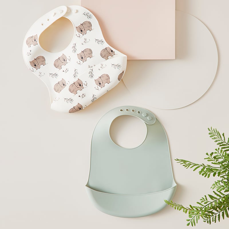 Silicon Wombats Meal Time Collection Bib 2 Pack