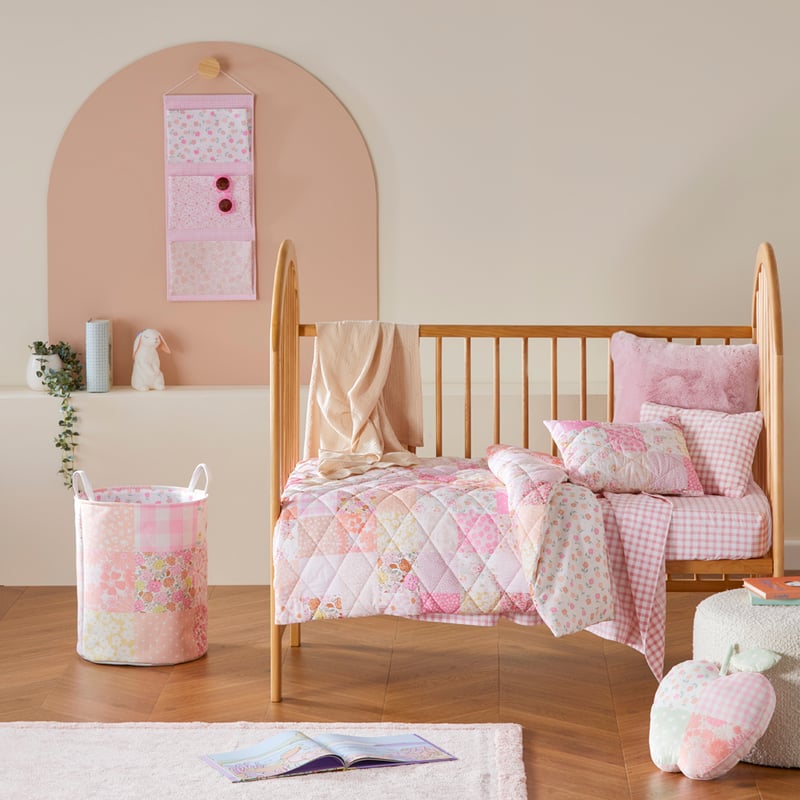 Nola Patchwork Pink Quilted Cot Quilt Cover Set