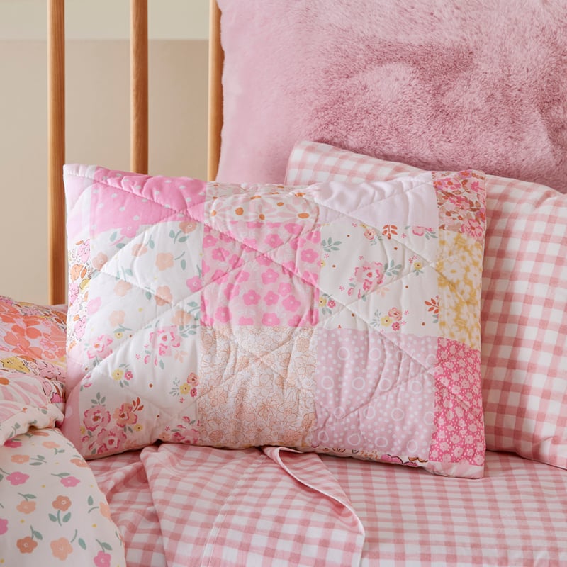 Nola Patchwork Pink Quilted Cot Quilt Cover Set