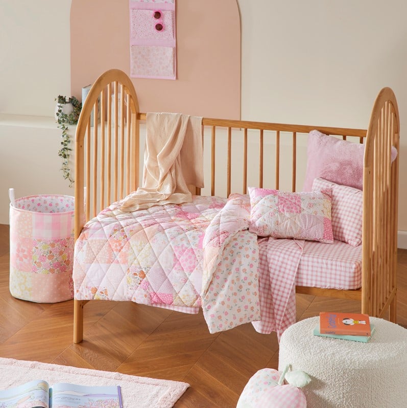 Nola Patchwork Pink Quilted Cot Quilt Cover Set