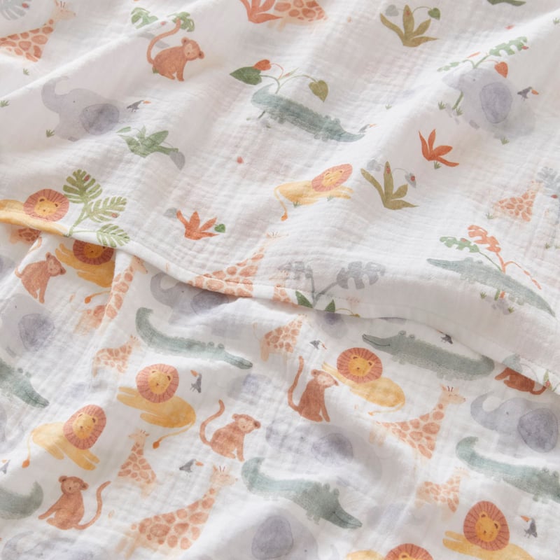 Jungle Juniors White Cotton Muslin Baby Swaddles 2pk