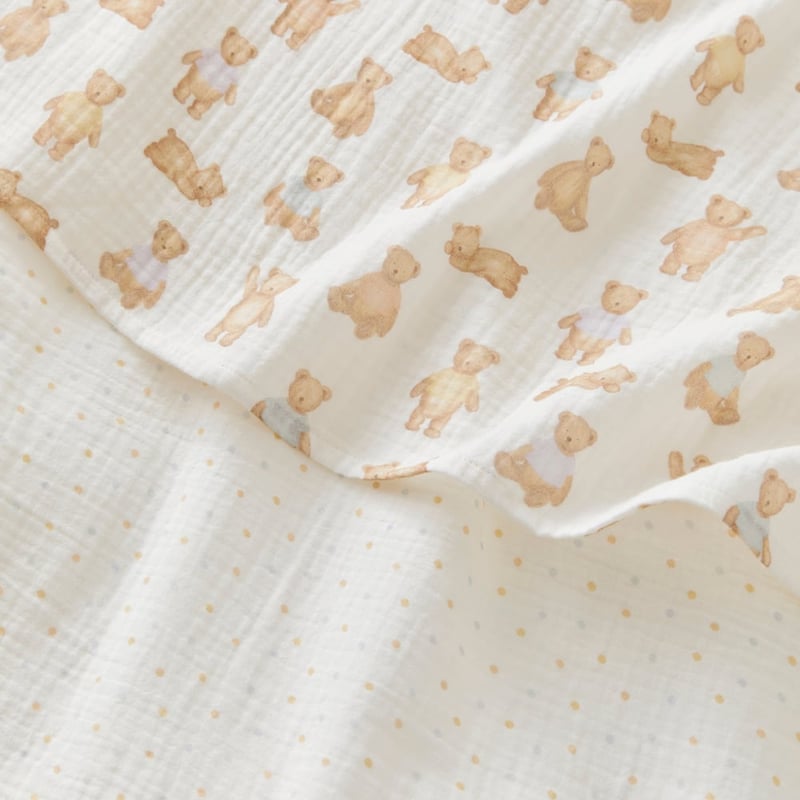 Teddy Time Natural Cotton Muslin Baby Swaddles Pack of 2