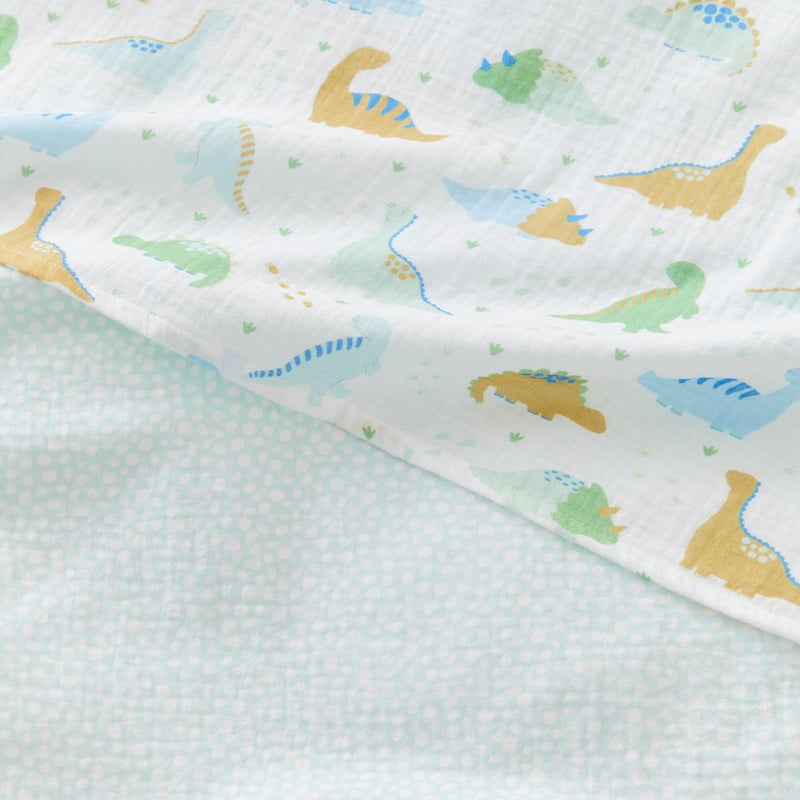 Dino Hatchlings White Cotton Muslin Baby Swaddles 2pk