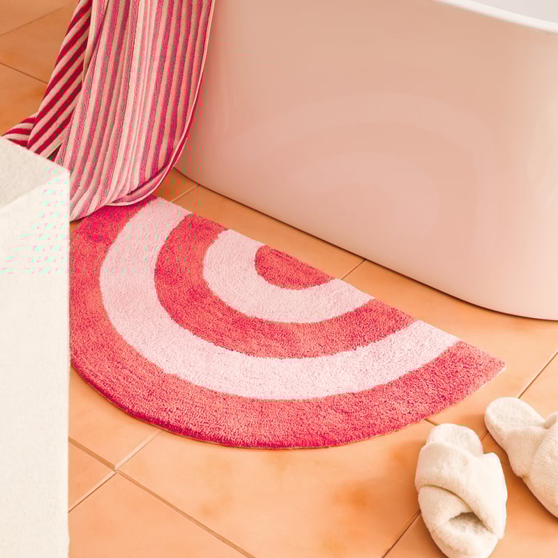 Rainbow Strawberry & Candy Pink Stripe Bath Mat