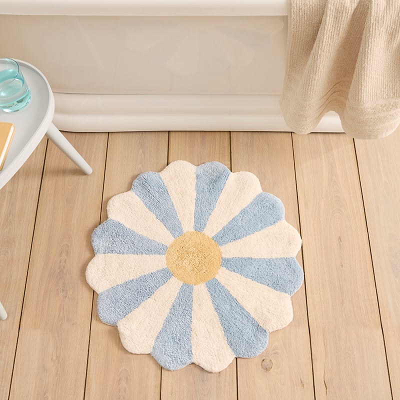 Daisy Circle Chambray Blue & Natural Bath Mat