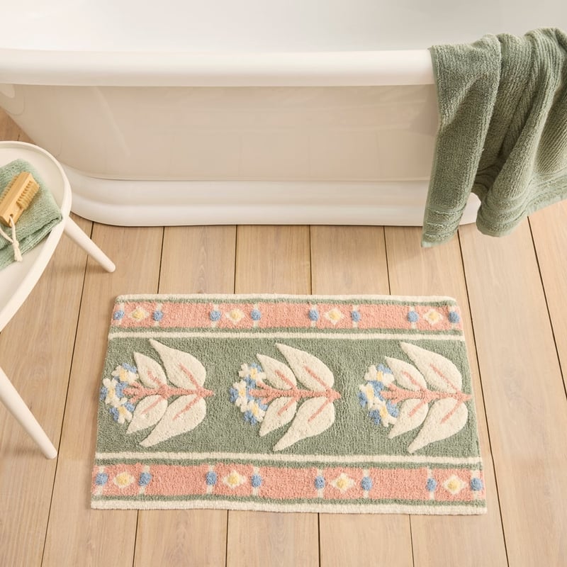 Ascot Seafoam Multi Floral Stripe Bath Mat