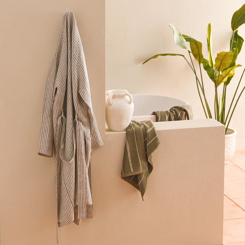 Vintage Washed Linen Linen & Cypress Stripe Robe