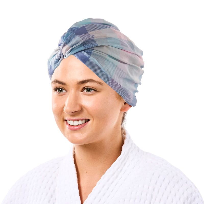 Lilac Check Printed Shower Cap
