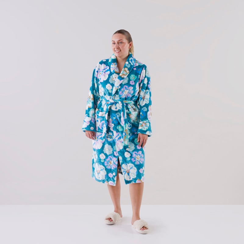 Printed Ultra Soft Zinnia Jade Multi Floral Robe