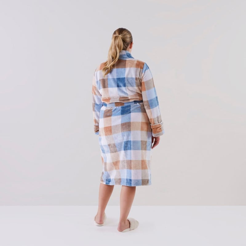 Printed Ultra Soft Bailey Natural & Blue Check Robe