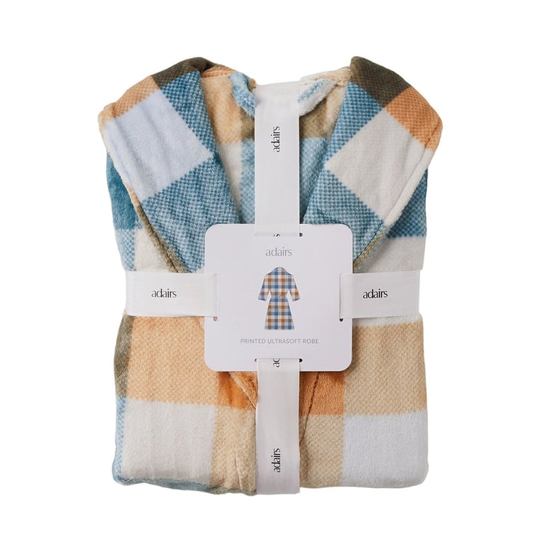Printed Ultra Soft Bailey Natural & Blue Check Robe