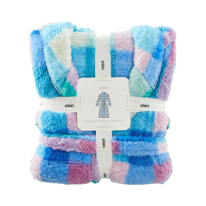 Sherpa Printed Jewels Check Hooded Bathrobe