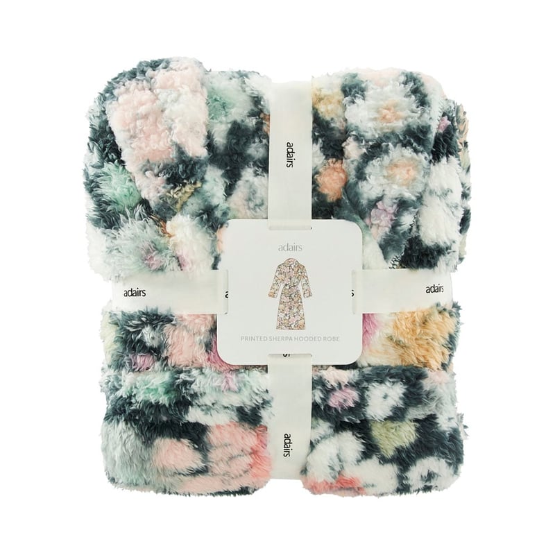 Sherpa Printed Libertine Floral Green Hooded Bathrobe
