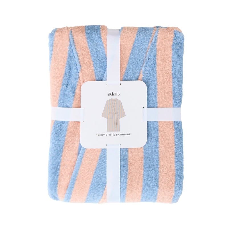 Terry Apricot Ice & Chambray Blue Stripe Bathrobe
