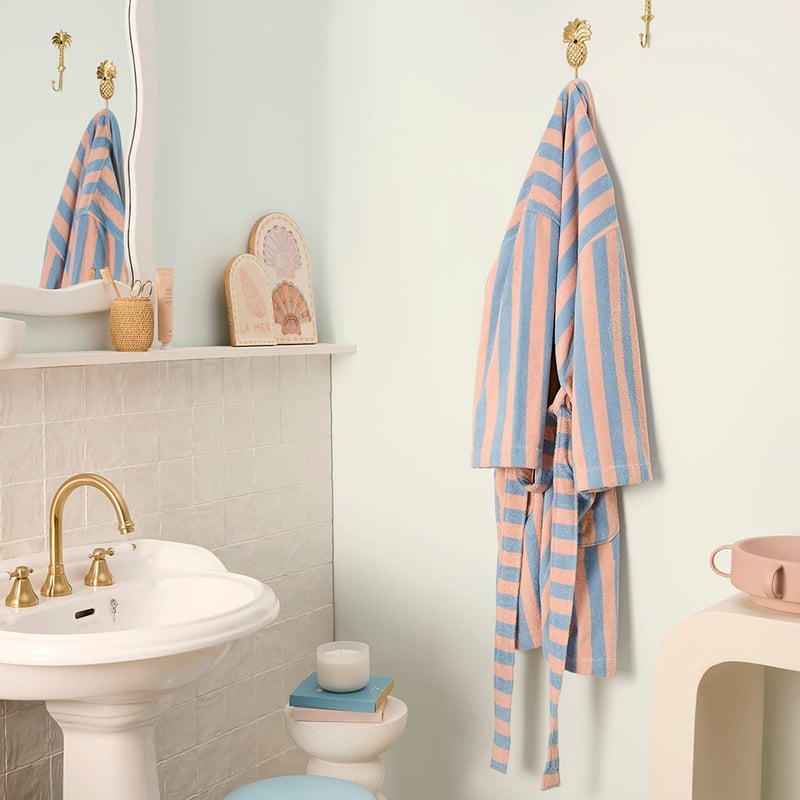 Terry Apricot Ice & Chambray Blue Stripe Bathrobe