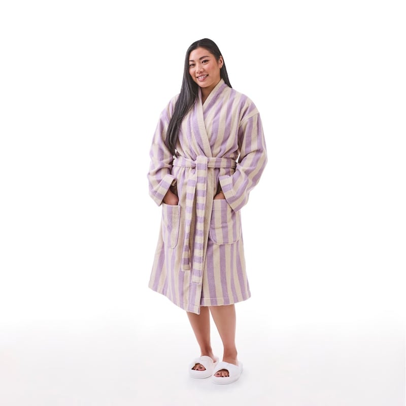 Terry Beach & Lilac Stripe Bathrobe