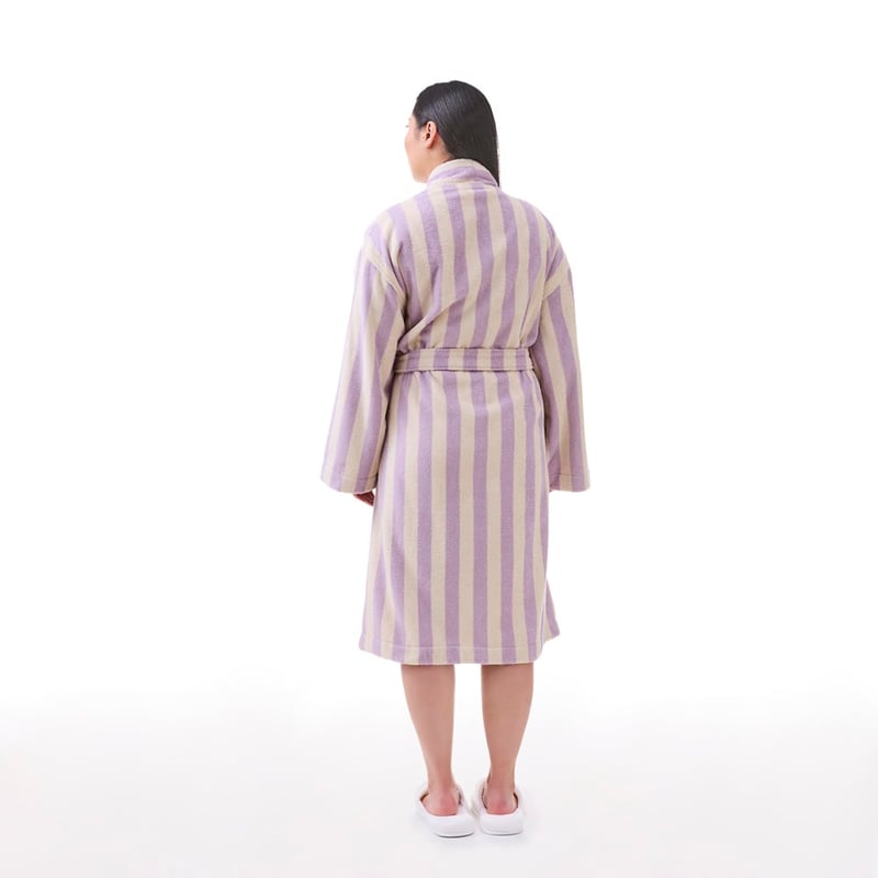 Terry Beach & Lilac Stripe Bathrobe