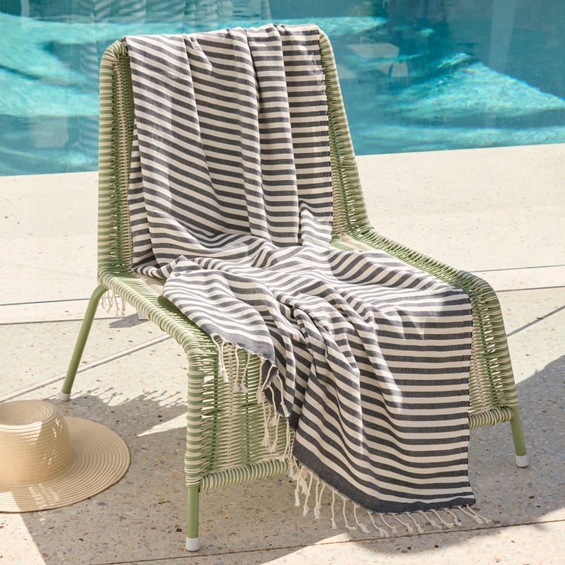 European Black & Natural Stripe Turkish Peshtemal Beach Towel