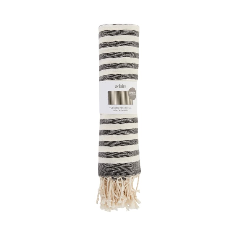 European Black & Natural Stripe Turkish Peshtemal Beach Towel