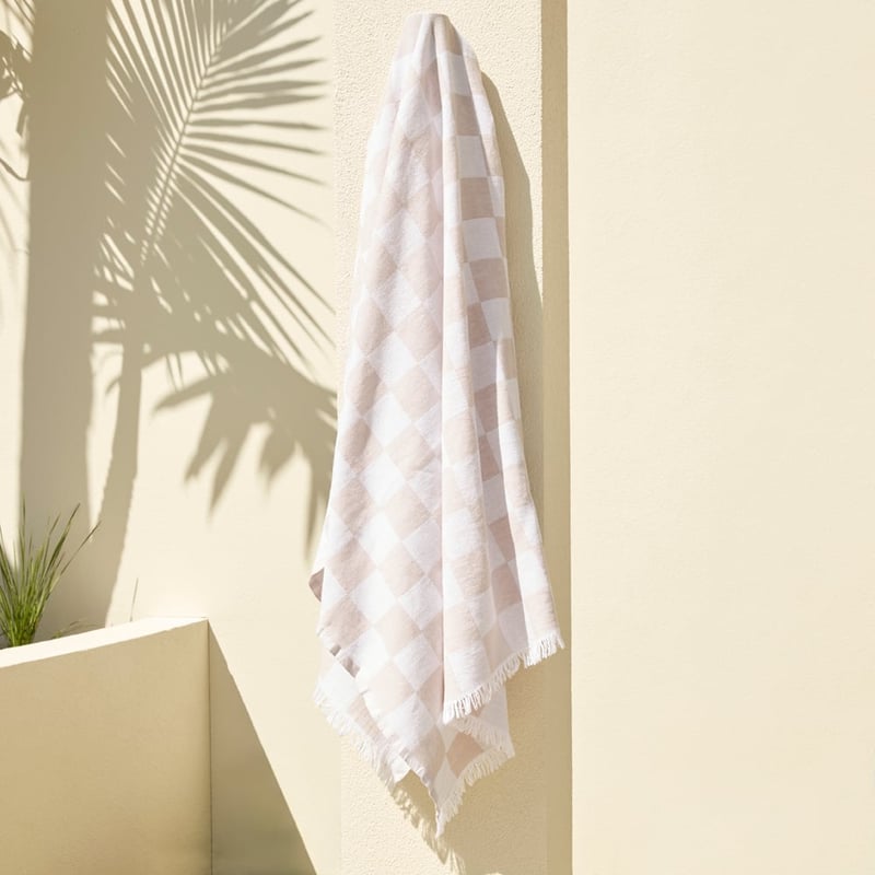 European Natural Check Turkish Peshtemal Beach Towel