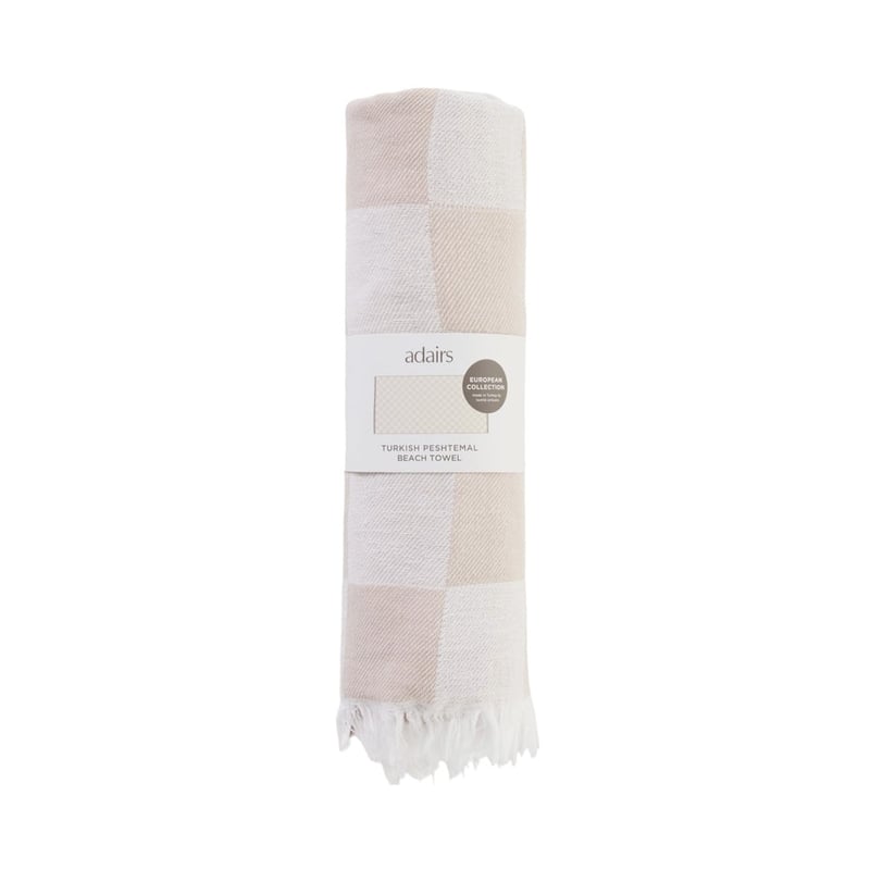 European Natural Check Turkish Peshtemal Beach Towel