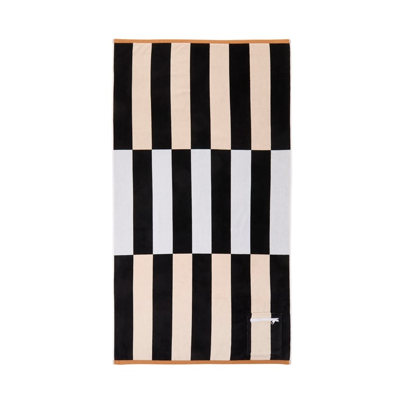 Luxe Black Multi Stripe Velour Pocket Beach Towel