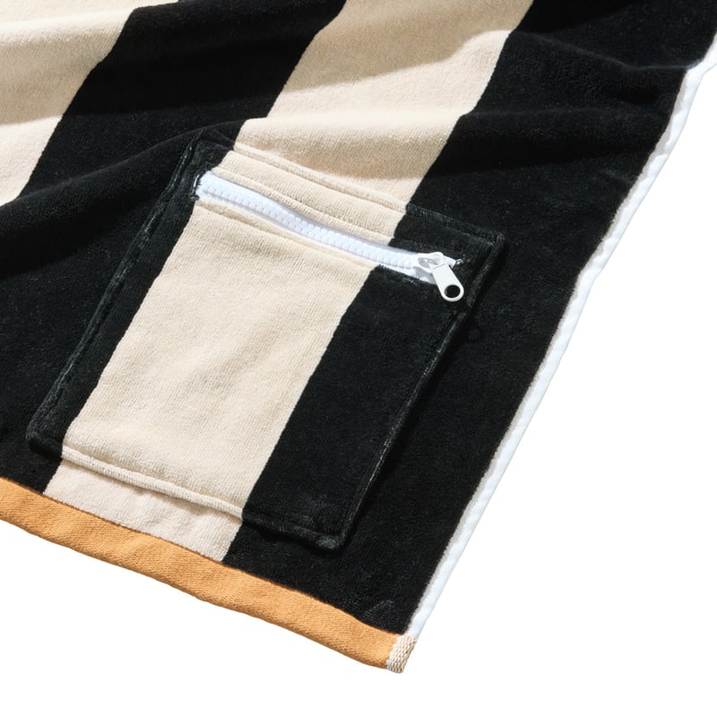 Luxe Black Multi Stripe Velour Pocket Beach Towel