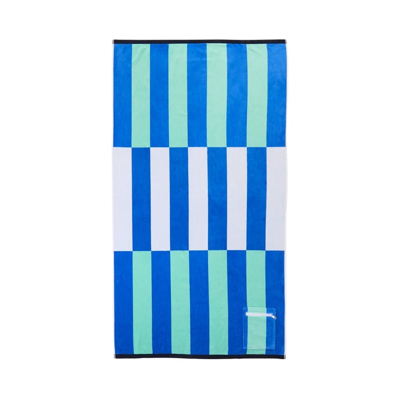 Luxe Velour Blue Multi Stripe Pocket Beach Towel