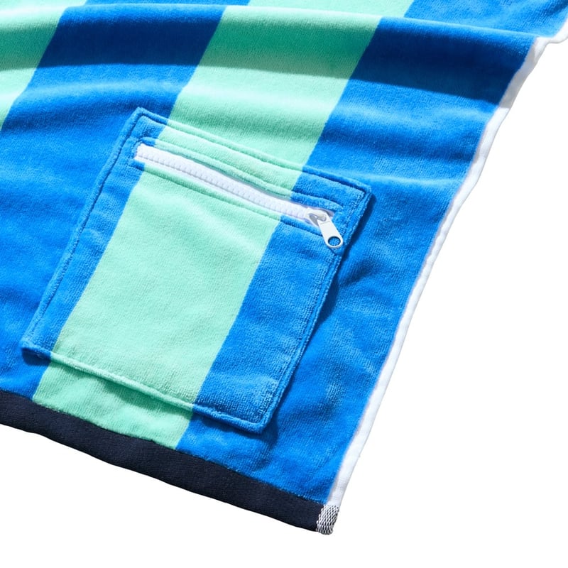 Luxe Velour Blue Multi Stripe Pocket Beach Towel