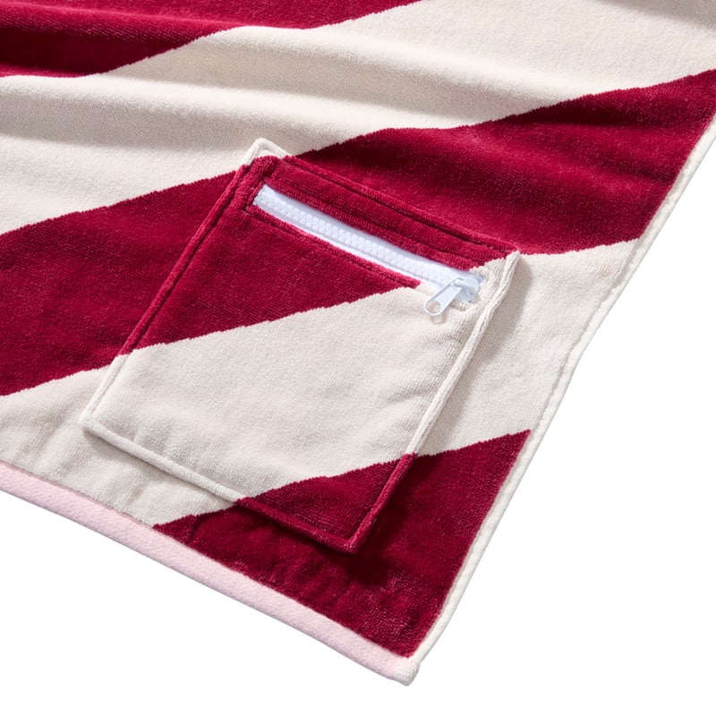 Luxe Burgundy & Cream Stripe Velour Pocket Beach Towel