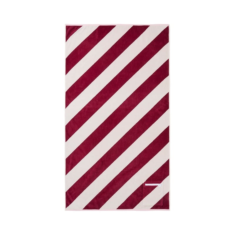 Luxe Burgundy & Cream Stripe Velour Pocket Beach Towel