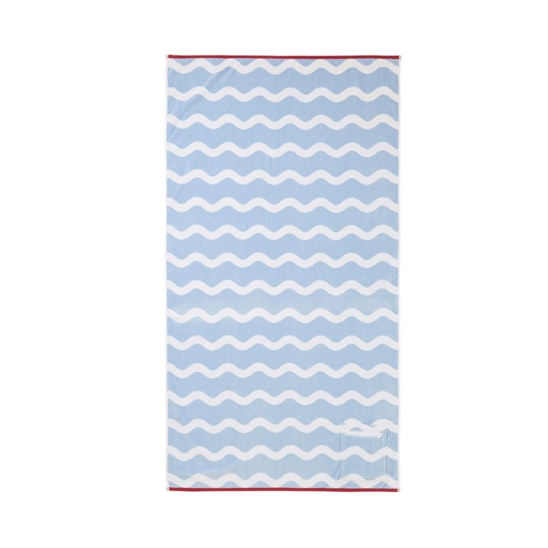 Luxe Chambray Blue & White Wave Velour Pocket Beach Towel