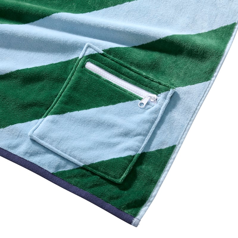 Luxe Forest & Chambray Blue Stripe Velour Pocket Beach Towel