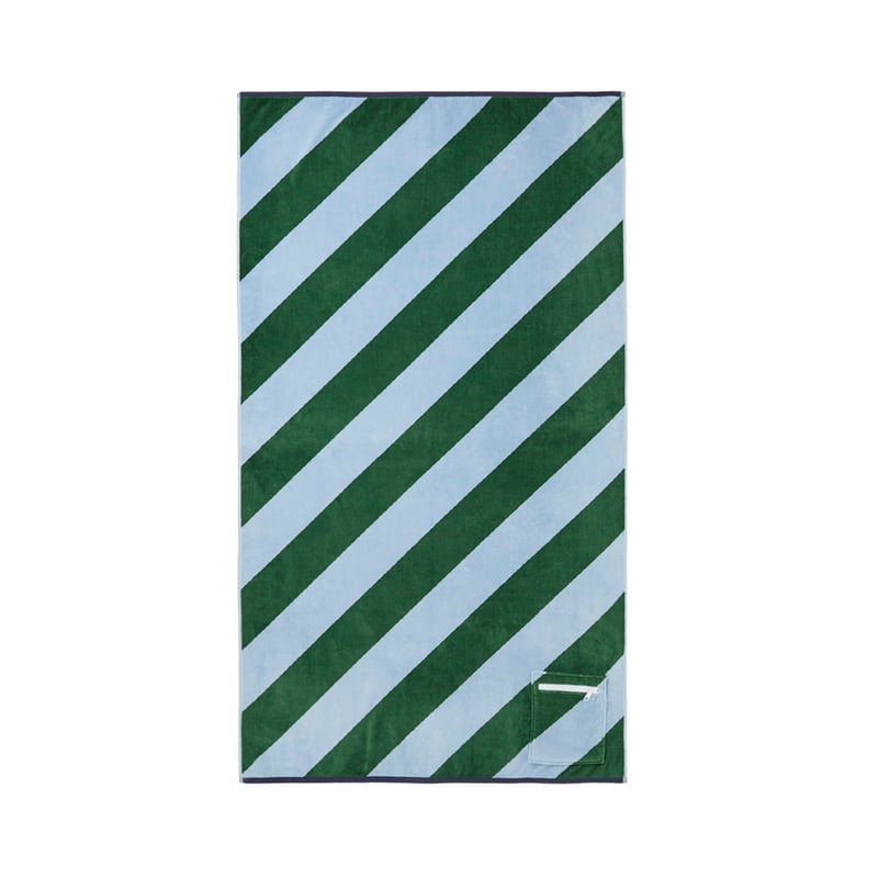 Luxe Forest & Chambray Blue Stripe Velour Pocket Beach Towel