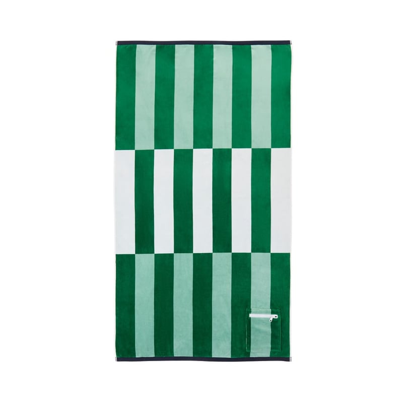 Luxe Green Multi Stripe Velour Pocket Beach Towel