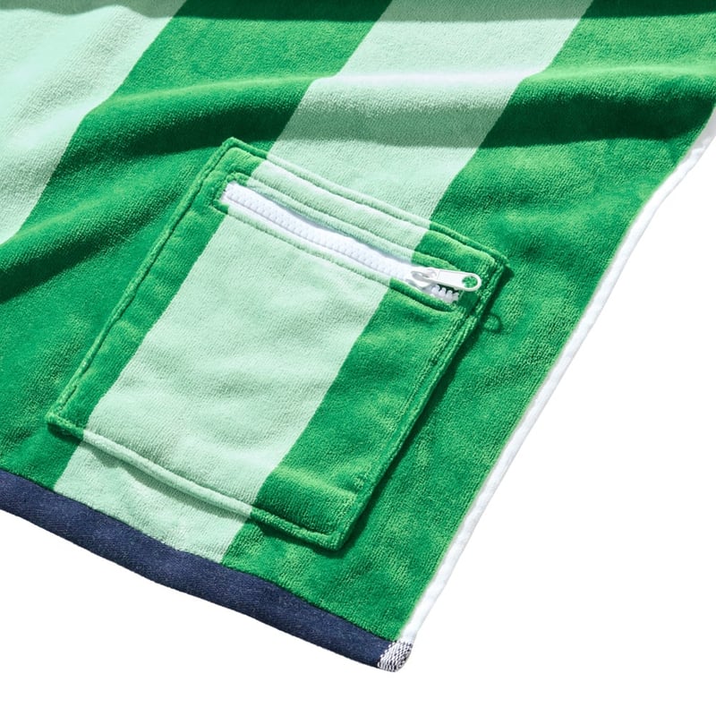 Luxe Green Multi Stripe Velour Pocket Beach Towel