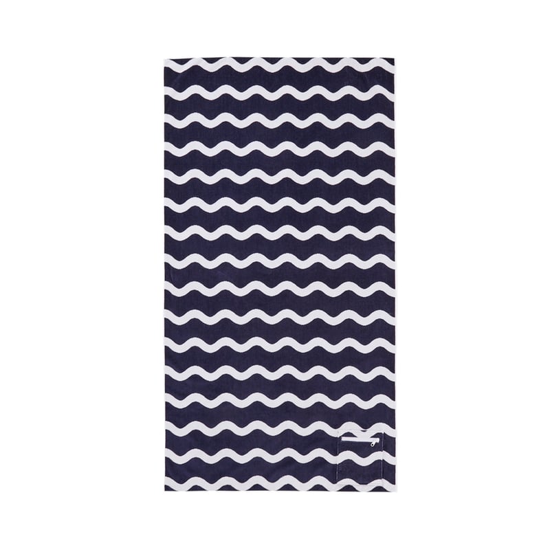 Luxe Navy & White Wave Velour Pocket Beach Towel