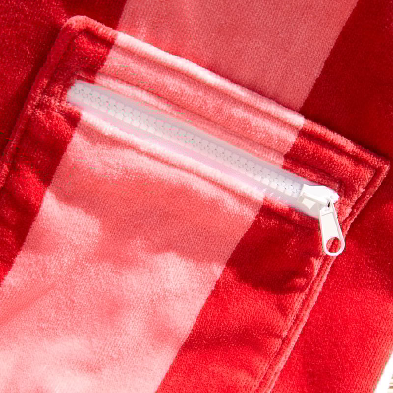 Luxe Pink Multi Stripe Velour Pocket Beach Towel