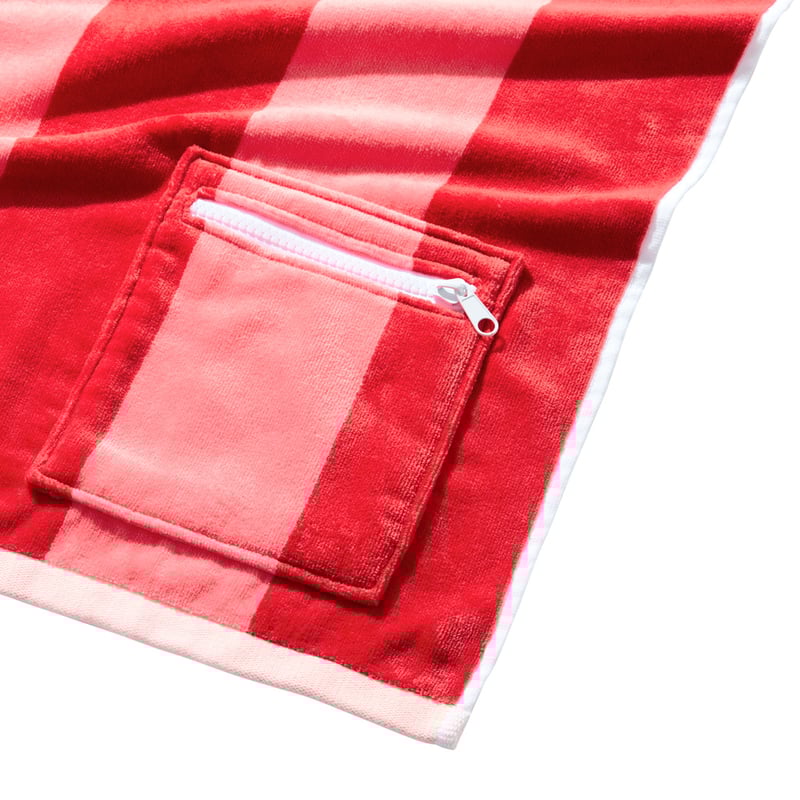 Luxe Pink Multi Stripe Velour Pocket Beach Towel