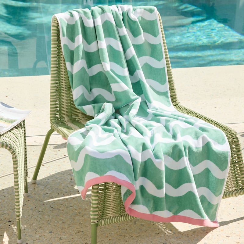 Luxe Velour Aqua & White Wave Beach Towel