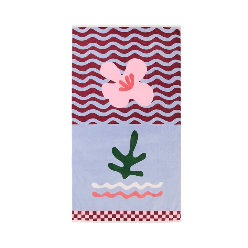 Luxe Blue Wave Floral Splice Velour Beach Towel