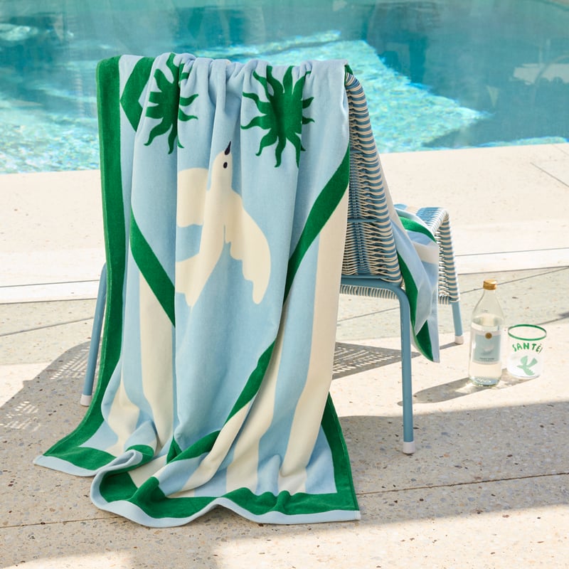 Luxe Velour Dove Blue Stripe Beach Towel