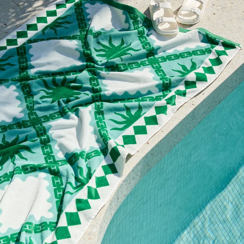 Luxe Velour Sun Tile Green Beach Towel